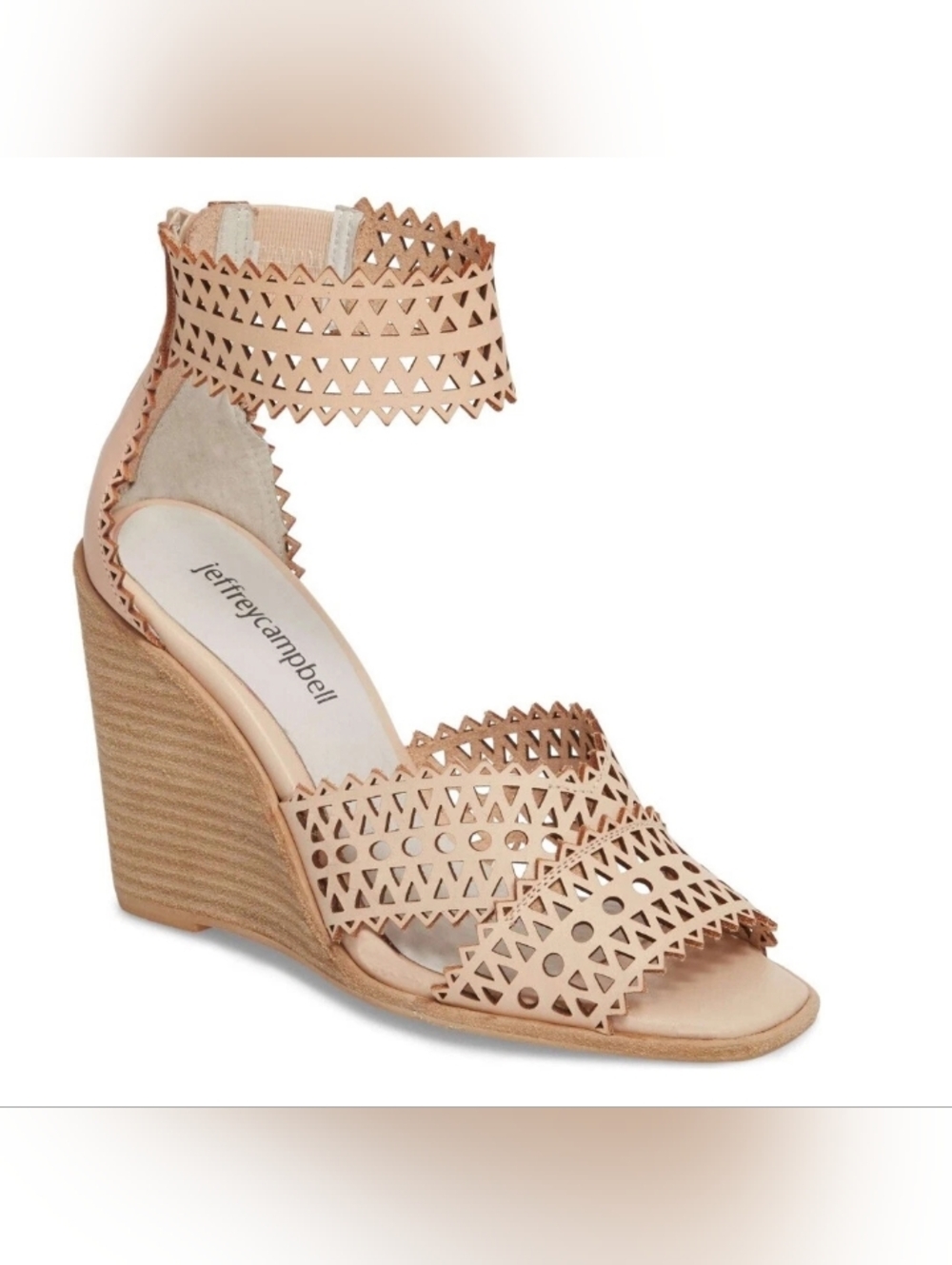 Jeffrey Campbell Nude Laser-Cut Ankle-Strap Wedge Sandals Size 7